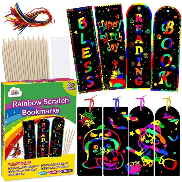 Main image of ZMLM Rainbow Scratch Paper Art Bookmarks for Kids Party Favors 36 Pack
