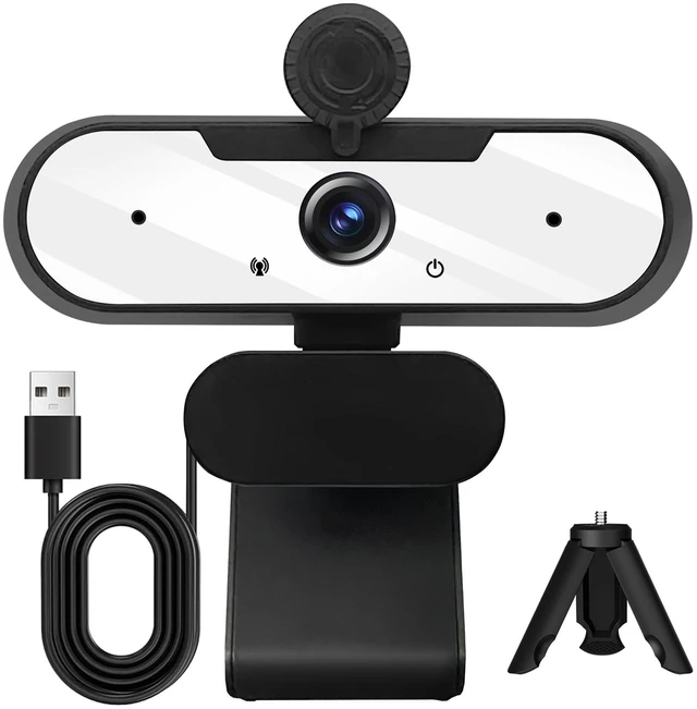 Main image of HD 1080P Webcam with Built-in Microphone and Rotatable Tripod, 1080P Video and Wide Angle Camera, Privacy Cover, for Desktop PC or Laptop Computer (White)