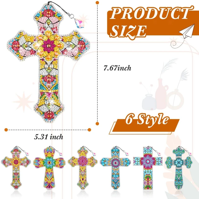 Alt view image 3 of 7 - Ireer 6 Pcs Cross 5d Diamond Art Bookmarks for Adult,DIY Painting Kit
