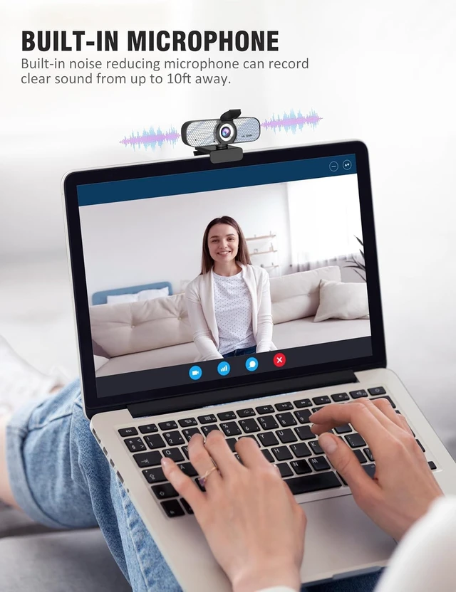 Alt view image 6 of 6 - HD 1080P Webcam with Built-in Microphone and Rotatable Tripod, 1080P Video and Wide Angle Camera, Privacy Cover, for Desktop PC or Laptop Computer (White)