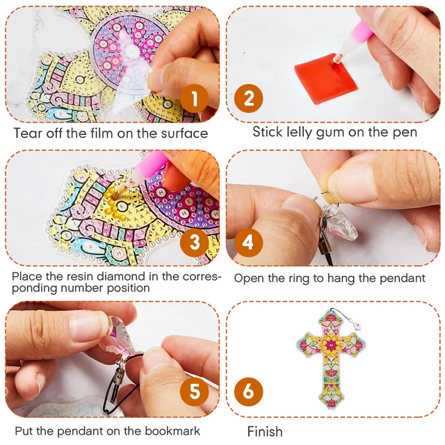 Alt view image 7 of 7 - Ireer 6 Pcs Cross 5d Diamond Art Bookmarks for Adult,DIY Painting Kit