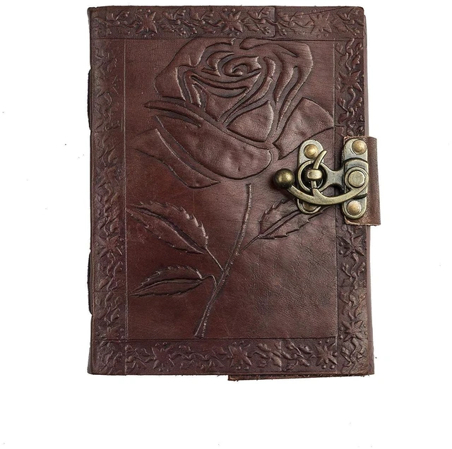 Main image of Handmade Leather Bound Journal Vintage Writing Notebook For Women and Men with Lock & Engraved Rose Gift Art Travel Diary Book of Shadows Notebooks To Write (7 by 5 Inches)