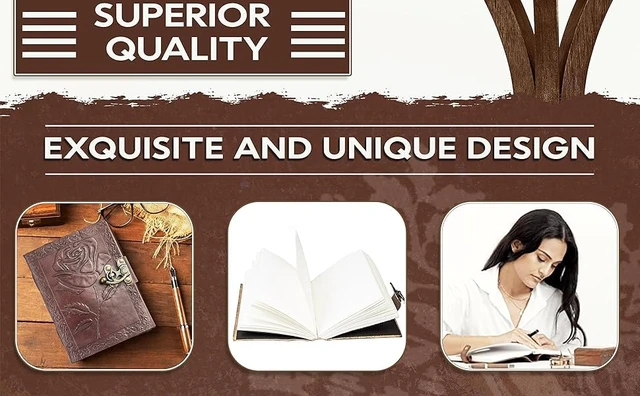 Alt view image 7 of 7 - Handmade Leather Bound Journal Vintage Writing Notebook For Women and Men with Lock & Engraved Rose Gift Art Travel Diary Book of Shadows Notebooks To Write (7 by 5 Inches)