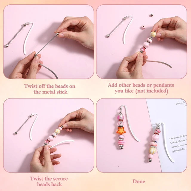 Alt view image 3 of 7 - 40pcs Beadable Bookmarks DIY Metal Blank Bar Bookmark for Beads Beaded Bookmark DIY Bookmarks Modern Bead Craft Jewelry Pendant Charm Gift for Book Lovers Student Teacher Office Supplies DIYMaking