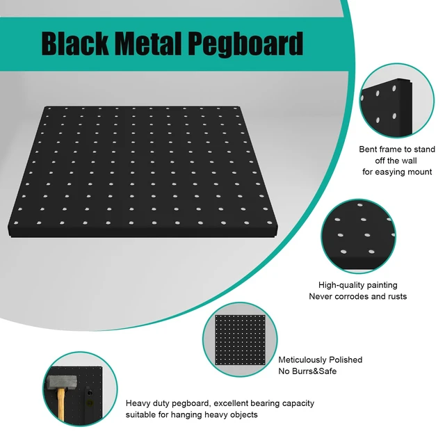 Alt view image 5 of 7 - Peg Board, 4 Pack Metal Pegboard Panels Black Pegboards Wall Organizer with Bent Frame Large Heavy Duty Peg Board for Walls Home, Garage Tool Storage, Office Organization, Craft Room, Kitchen