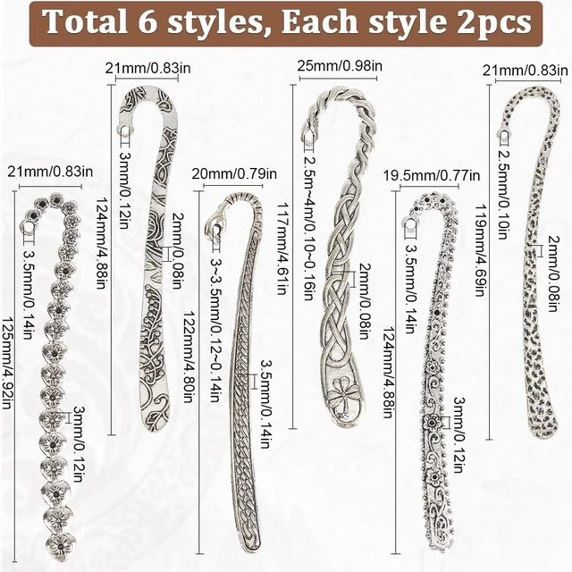 Alt view image 2 of 5 - SUNNYCLUE 12Pcs 6 Styles Hook Bookmark Silver Hairpin Bookmark Bulk Alloy Retro Tibetan Chinese Style Flower Branch Bookmarks Findings with Hole Book Mark Blank for Crafts Jewelry Making Gifts DIY