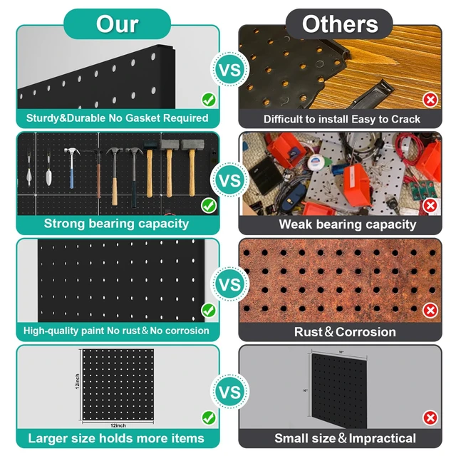 Alt view image 6 of 7 - Peg Board, 4 Pack Metal Pegboard Panels Black Pegboards Wall Organizer with Bent Frame Large Heavy Duty Peg Board for Walls Home, Garage Tool Storage, Office Organization, Craft Room, Kitchen