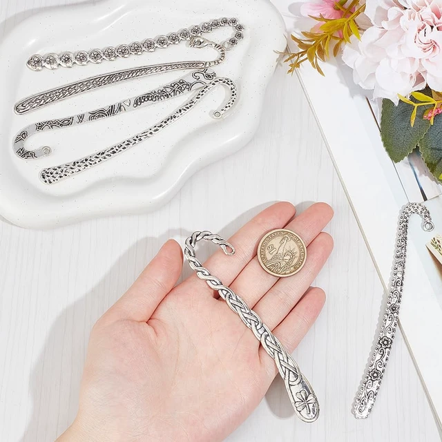 Alt view image 3 of 5 - SUNNYCLUE 12Pcs 6 Styles Hook Bookmark Silver Hairpin Bookmark Bulk Alloy Retro Tibetan Chinese Style Flower Branch Bookmarks Findings with Hole Book Mark Blank for Crafts Jewelry Making Gifts DIY