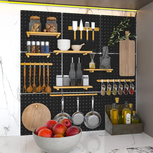 Alt view image 7 of 7 - Peg Board, 4 Pack Metal Pegboard Panels Black Pegboards Wall Organizer with Bent Frame Large Heavy Duty Peg Board for Walls Home, Garage Tool Storage, Office Organization, Craft Room, Kitchen