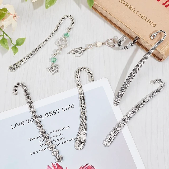 Alt view image 4 of 5 - SUNNYCLUE 12Pcs 6 Styles Hook Bookmark Silver Hairpin Bookmark Bulk Alloy Retro Tibetan Chinese Style Flower Branch Bookmarks Findings with Hole Book Mark Blank for Crafts Jewelry Making Gifts DIY