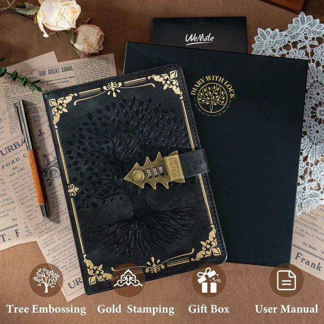Alt view image 4 of 7 - Journal with Lock with Pen, Refillable Diary with Lock A5 Black