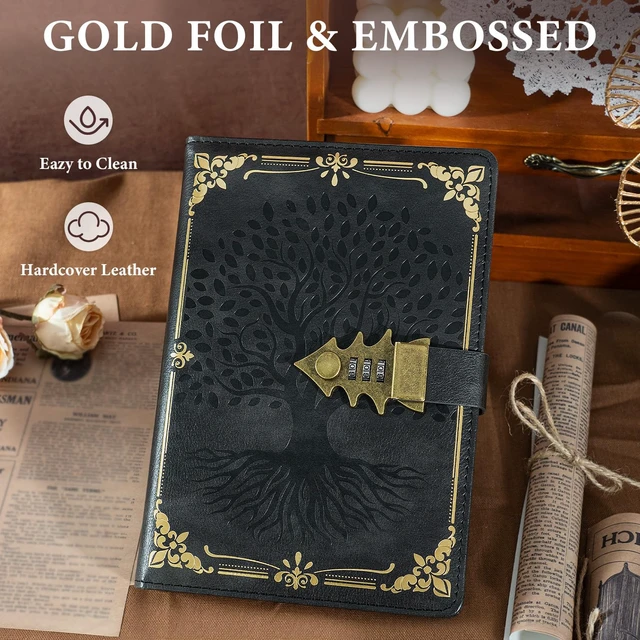 Alt view image 5 of 7 - Journal with Lock with Pen, Refillable Diary with Lock A5 Black