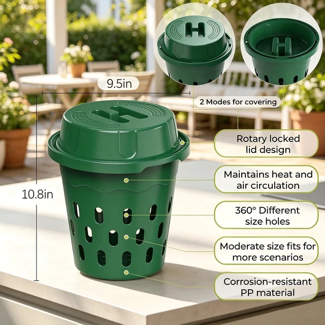 Alt view image 2 of 7 - 2-Pack Inground Worm Composter, 8L Underground Worm Farm with Aeration & Animal-Proof Lid, Food Waste Recycler for Garden Beds, Easy for Beginners, Green