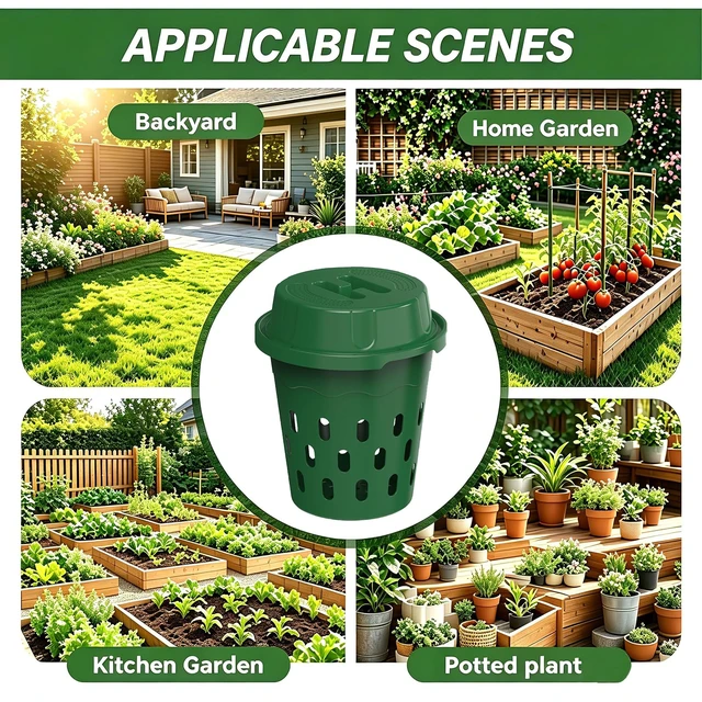 Alt view image 6 of 7 - 2-Pack Inground Worm Composter, 8L Underground Worm Farm with Aeration & Animal-Proof Lid, Food Waste Recycler for Garden Beds, Easy for Beginners, Green