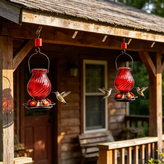 Alt view image 7 of 7 - 32oz Large Glass Hummingbird Feeders for Outdoors Hanging,Large Capacity Red Hummingbird Feeder with Built-in Ant Moat,Glass Humming Bird Feeder,Gifts for Mom Dad,Outside Garden Décor