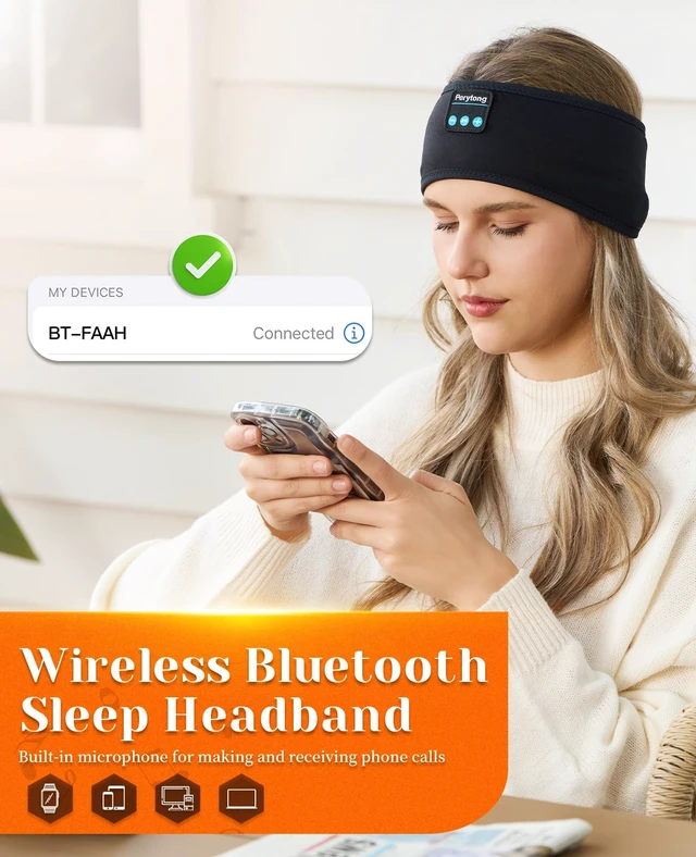 Alt view image 7 of 7 - Perytong 2 Pack Sleep Headphones, Sleeping Headphones | Bluetooth Headband with Ultra-Thin HD Stereo Speaker, Wireless Headphone for Sports, Insomnia, Yoga, Air Travel, Meditation