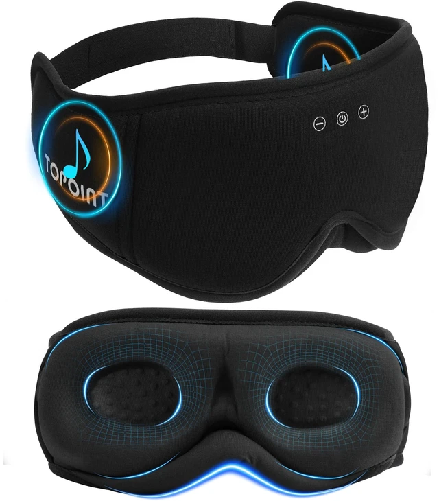 Main image of Sleep Mask with Headphones Bluetooth 5.4, TOPOINT 3D Eye Mask Blackout with Soft Bamboo Cotton for Side Sleepers Women Men, Sleep Headphones Earphones HD Speaker Microphone for Travel Meditation Gift