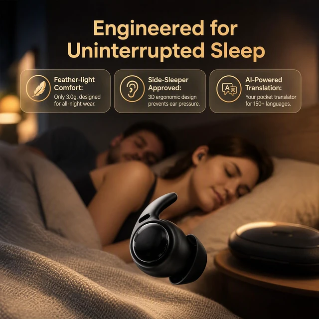 Alt view image 2 of 7 - NE76 Sleep Earbuds, Ultra-Mini Side Sleeper Earbuds 3g with ENC Mic, AI Translation Earbuds Real Time, 150-Language Translator, Bluetooth 6.0 Wireless Headphones for Travel & Busines, 8H