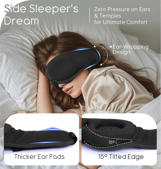 Alt view image 5 of 7 - Sleep Mask with Headphones Bluetooth 5.4, TOPOINT 3D Eye Mask Blackout with Soft Bamboo Cotton for Side Sleepers Women Men, Sleep Headphones Earphones HD Speaker Microphone for Travel Meditation Gift