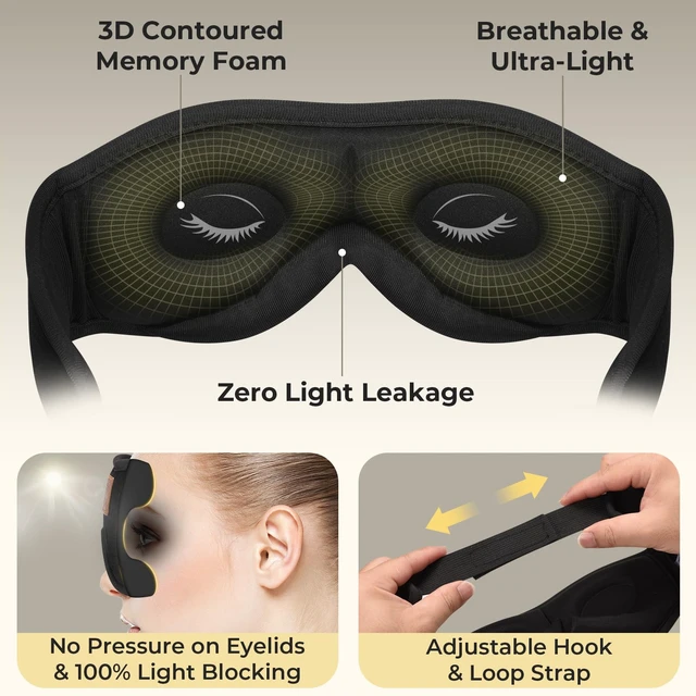 Alt view image 2 of 7 - 2-Pack 3D Sleep Mask with Bluetooth Headphones, Sleep Headphones, Bluetooth Sleep Eye Mask with Adjustable Hook and Loop, Ultra-Thin Stereo Speakers Perfect for Men/Women Sleeping Gifts