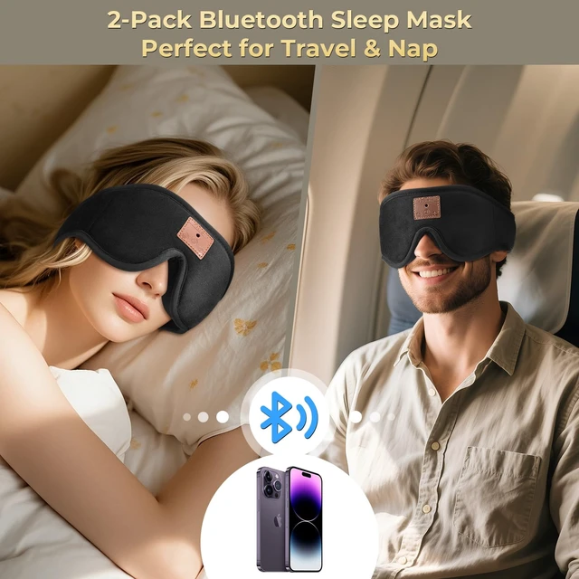 Alt view image 3 of 7 - 2-Pack 3D Sleep Mask with Bluetooth Headphones, Sleep Headphones, Bluetooth Sleep Eye Mask with Adjustable Hook and Loop, Ultra-Thin Stereo Speakers Perfect for Men/Women Sleeping Gifts