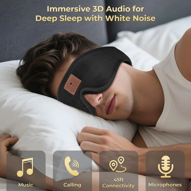 Alt view image 4 of 7 - 2-Pack 3D Sleep Mask with Bluetooth Headphones, Sleep Headphones, Bluetooth Sleep Eye Mask with Adjustable Hook and Loop, Ultra-Thin Stereo Speakers Perfect for Men/Women Sleeping Gifts