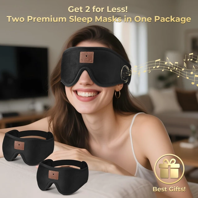 Alt view image 6 of 7 - 2-Pack 3D Sleep Mask with Bluetooth Headphones, Sleep Headphones, Bluetooth Sleep Eye Mask with Adjustable Hook and Loop, Ultra-Thin Stereo Speakers Perfect for Men/Women Sleeping Gifts