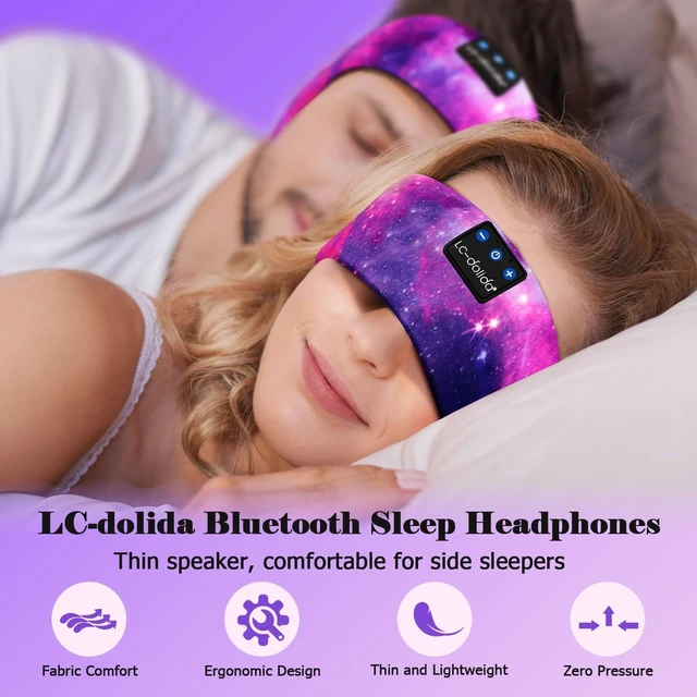 Alt view image 2 of 7 - LC-dolida Sleep Headphones Bluetooth 5.4, Headband Headphones Earphones Wireless, Sleep Mask for Gifts,Workout,Jogging,Yoga(Purple)
