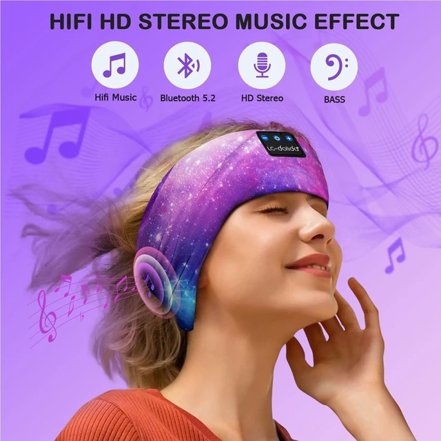 Alt view image 3 of 7 - LC-dolida Sleep Headphones Bluetooth 5.4, Headband Headphones Earphones Wireless, Sleep Mask for Gifts,Workout,Jogging,Yoga(Purple)