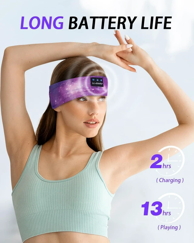 Alt view image 5 of 7 - LC-dolida Sleep Headphones Bluetooth 5.4, Headband Headphones Earphones Wireless, Sleep Mask for Gifts,Workout,Jogging,Yoga(Purple)
