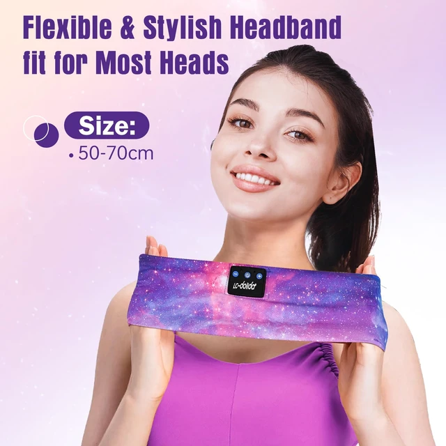 Alt view image 6 of 7 - LC-dolida Sleep Headphones Bluetooth 5.4, Headband Headphones Earphones Wireless, Sleep Mask for Gifts,Workout,Jogging,Yoga(Purple)