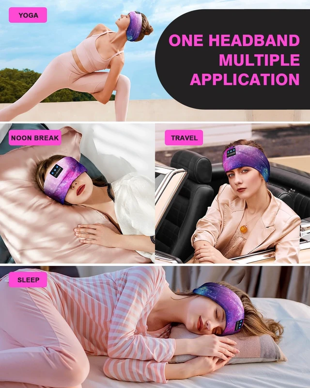 Alt view image 7 of 7 - LC-dolida Sleep Headphones Bluetooth 5.4, Headband Headphones Earphones Wireless, Sleep Mask for Gifts,Workout,Jogging,Yoga(Purple)