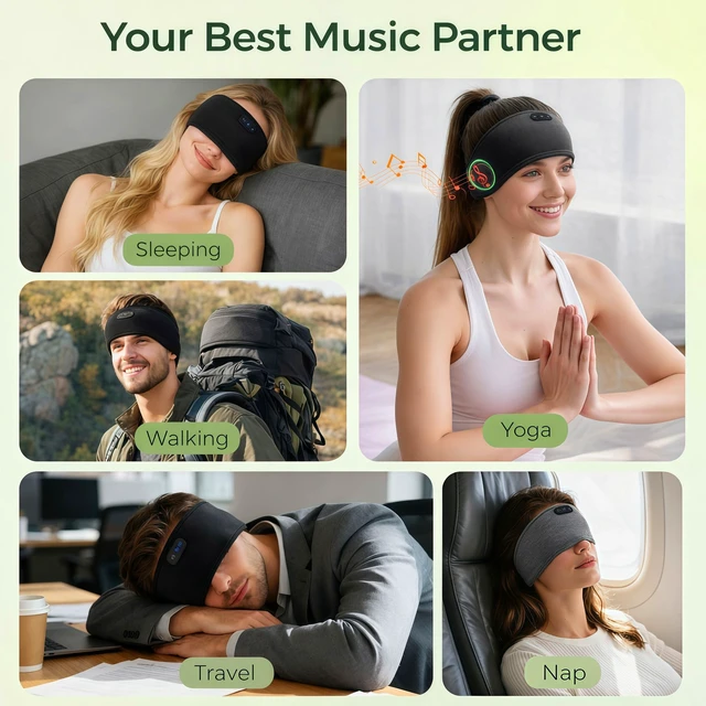 Alt view image 7 of 7 - Bluetooth Sleep Headphones Sleep Mask Sleep Headphones,Ultra-Soft Wireless Headband Bluetooth for Side Sleepers, with 14H Playtime & Bluetooth 5.4, 4-in-1 Music Sleep Earphones (Black&Grey)