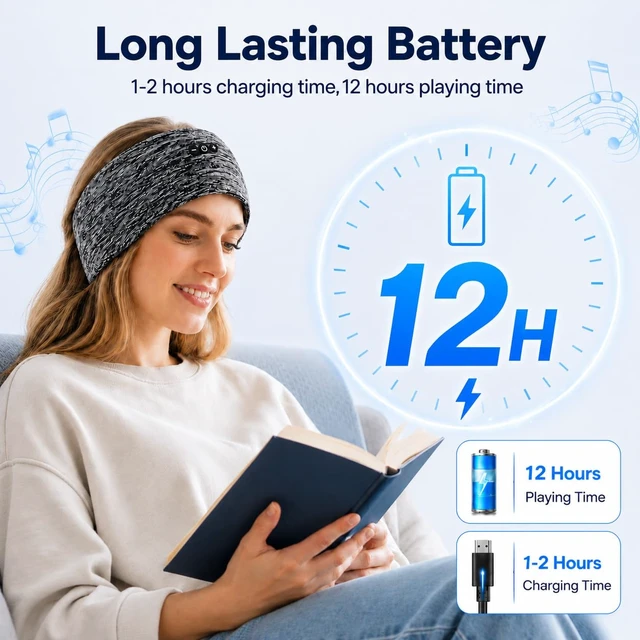 Alt view image 6 of 7 - Sleep Headphones Bluetooth Headband Ultra-Thin Speakers for Sleep 2-Pack