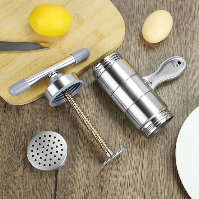 Alt view image 4 of 7 - QWORK Stainless Steel Noodle Maker, Manual Pasta Machine with 5 Noodle Moulds, Pasta Press Noodle Machine