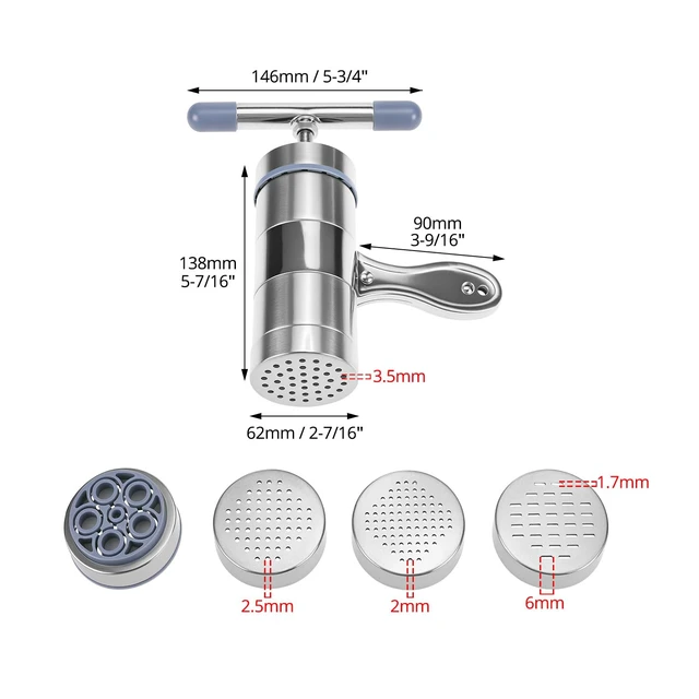 Alt view image 6 of 7 - QWORK Stainless Steel Noodle Maker, Manual Pasta Machine with 5 Noodle Moulds, Pasta Press Noodle Machine
