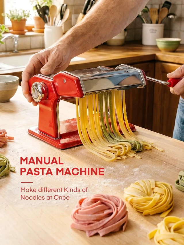 Alt view image 2 of 7 - FOHERE Manual Pasta Maker, 7 Adjustable Thickness, 3-in-1