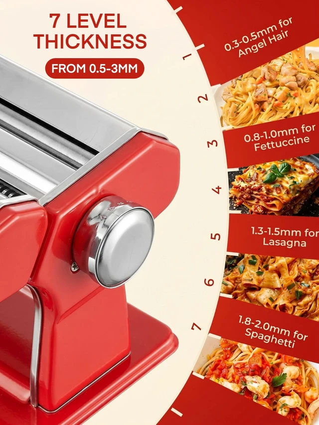 Alt view image 3 of 7 - FOHERE Manual Pasta Maker, 7 Adjustable Thickness, 3-in-1