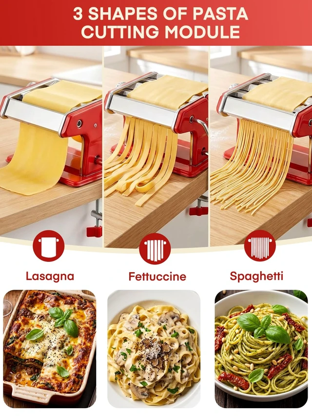 Alt view image 4 of 7 - FOHERE Manual Pasta Maker, 7 Adjustable Thickness, 3-in-1