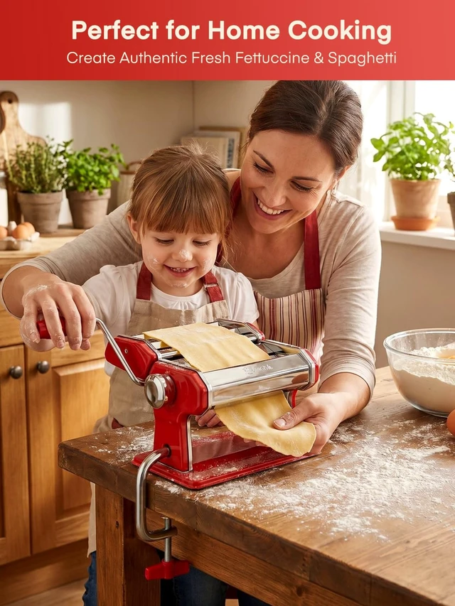 Alt view image 7 of 7 - FOHERE Manual Pasta Maker, 7 Adjustable Thickness, 3-in-1