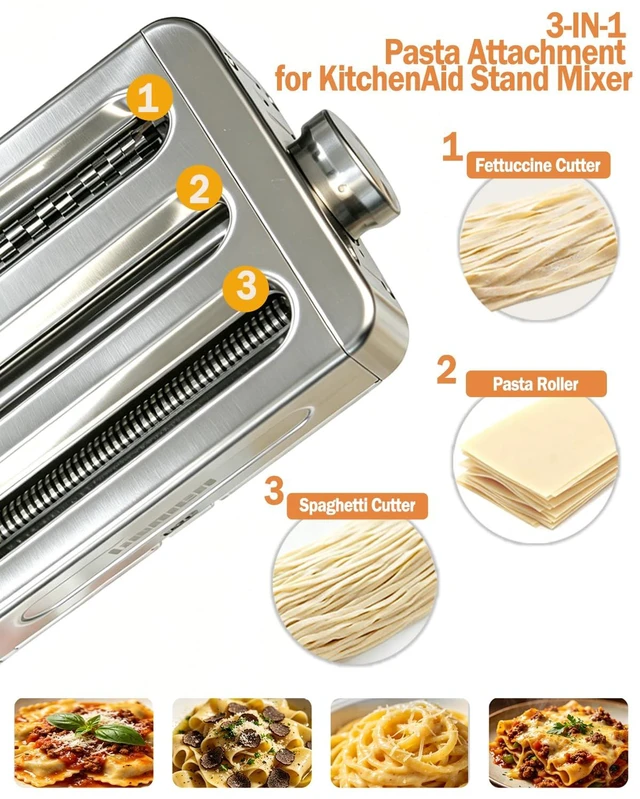 Alt view image 2 of 7 - Metal Pasta Maker Attachment for KitchenAid Stand Mixer, Roller & Cutter