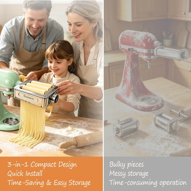 Alt view image 4 of 7 - Metal Pasta Maker Attachment for KitchenAid Stand Mixer, Roller & Cutter
