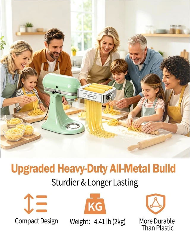 Alt view image 5 of 7 - Metal Pasta Maker Attachment for KitchenAid Stand Mixer, Roller & Cutter