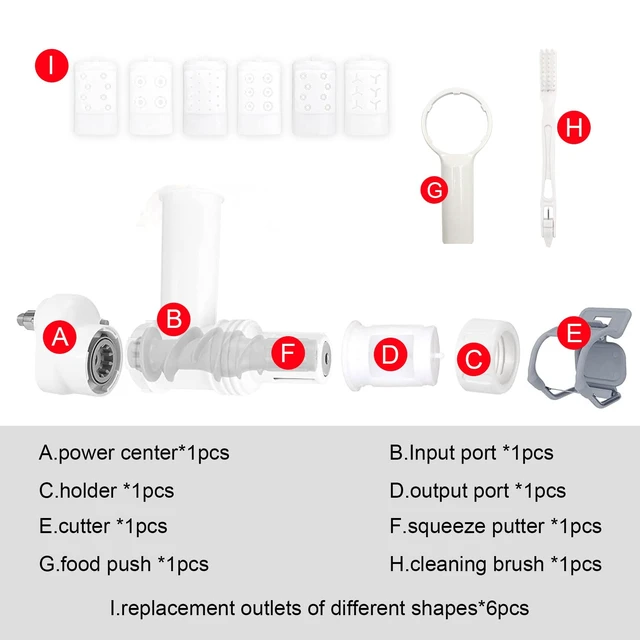 Alt view image 3 of 7 - Pasta Maker Attachment for Kitchen aid Stand Mixers with 6 Interchangeable Different Shapes of Pasta Outlet and Cleaning Brush, Durable Pasta Press Attachments (White)