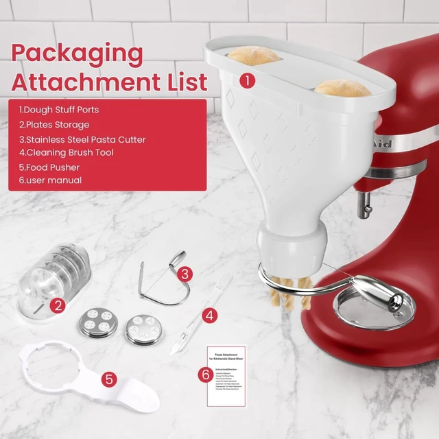 Alt view image 2 of 7 - Pasta Maker Attachment for KitchenAid Stand Mixer with 6 Shaping Discs