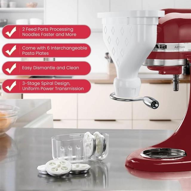 Alt view image 3 of 7 - Pasta Maker Attachment for KitchenAid Stand Mixer with 6 Shaping Discs