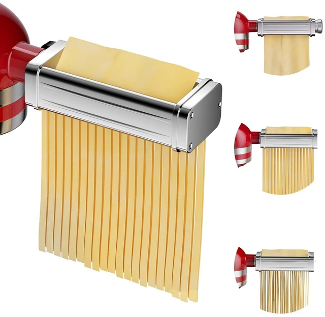 Main image of 3PCS Pasta Maker Attachment for KitchenAid Stand Mixers, Stainless Steel Pasta Roller with Spaghetti & Fettuccine Cutter, 8 Adjustable Thickness Compatible with All KitchenAid Mixers
