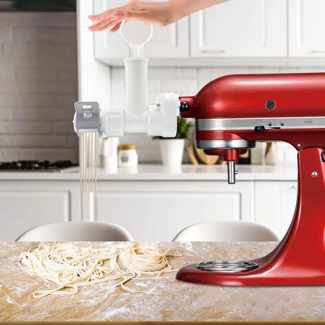 Alt view image 5 of 7 - Pasta Maker Attachment for Kitchen aid Stand Mixers with 6 Interchangeable Different Shapes of Pasta Outlet and Cleaning Brush, Durable Pasta Press Attachments (White)