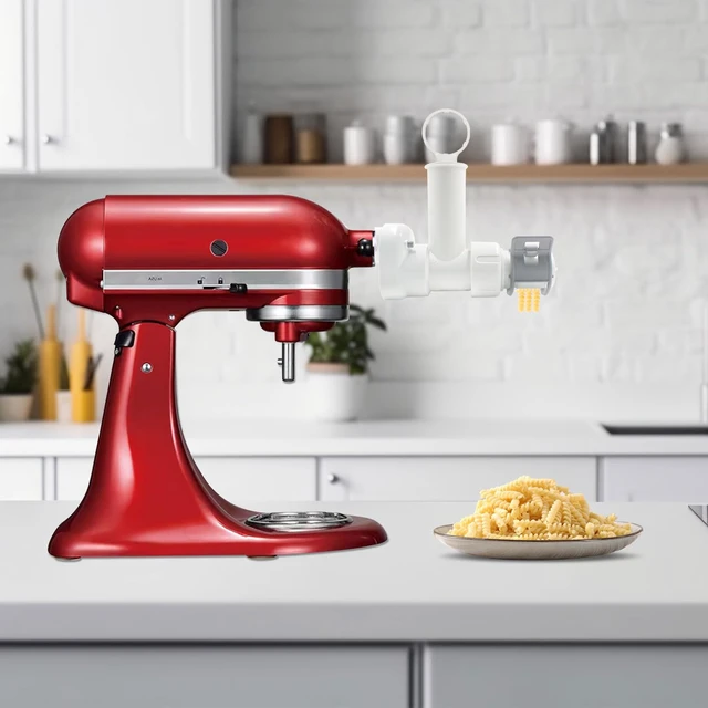 Alt view image 6 of 7 - Pasta Maker Attachment for Kitchen aid Stand Mixers with 6 Interchangeable Different Shapes of Pasta Outlet and Cleaning Brush, Durable Pasta Press Attachments (White)