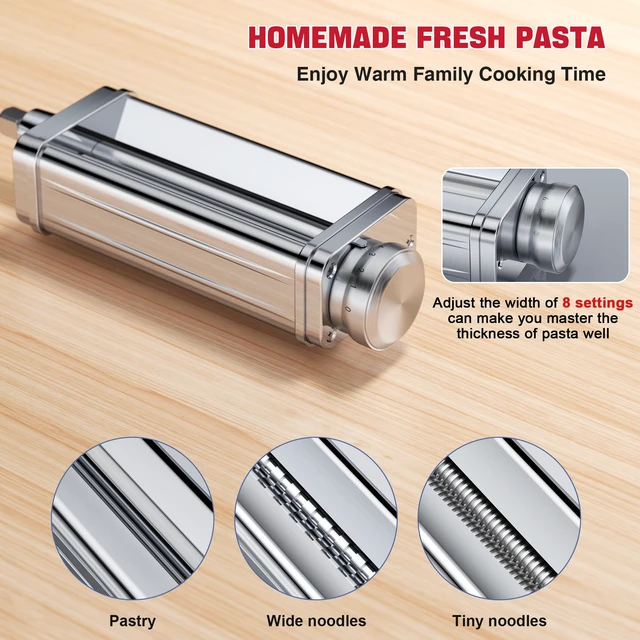 Alt view image 6 of 7 - 3PCS Pasta Maker Attachment for KitchenAid Stand Mixers, Stainless Steel Pasta Roller with Spaghetti & Fettuccine Cutter, 8 Adjustable Thickness Compatible with All KitchenAid Mixers